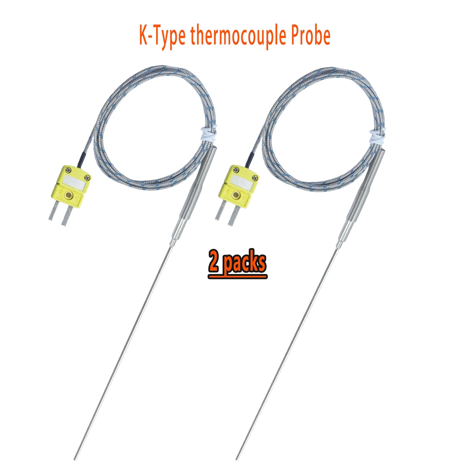 TL1918SL - Sonda de termopar tipo K (2 unidades, cable de 11 pulgadas/0.1 pulgadas, rango de medición de 40 pulgadas, 10 ºC-1250 ºF)