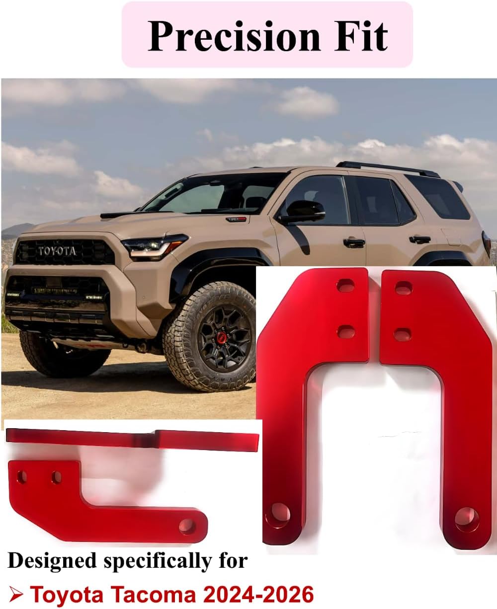 Rear Tow Hooks for Toyota Tacoma 2024–2026, Tow Hooks Compatible with 2024 2025 2026 Tacoma Accessories, Rear Recovery Points for Off-Road Towing & Vehicle Recovery, Heavy Duty Carbon Steel (Red)