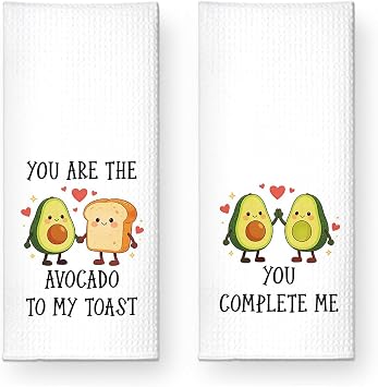 Youre The Avocado to My Toast Kitchen Towels 2 Pack, Avocado Vibes Design Dishcloths for Kitchen Restaurant Decor, Funny Anniversary Valentines Day Towels Gifts for Couples Food Lovers