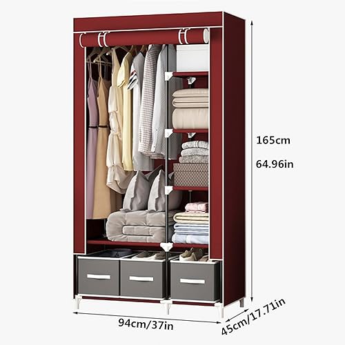 Miniatura 8 de Armario portátil, armario de almacenamiento de ropa con estante colgante y cajas de 3 cajones, puerta enrollable de tela no tejida, organizador de