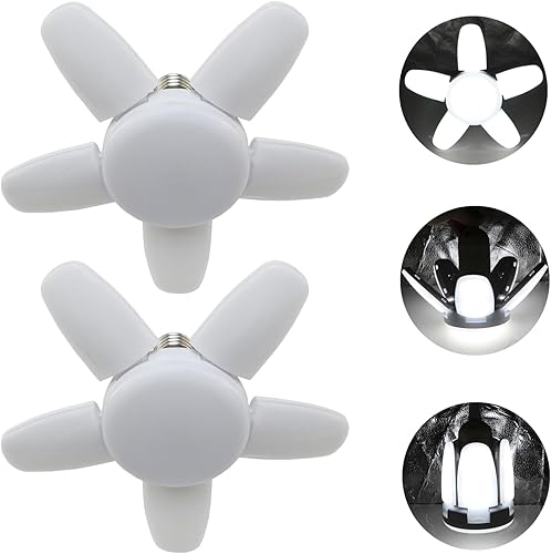 Paquete de 2 bombillas LED de garaje, mini luces LED de techo de garaje de 60 W, 5 paneles ajustables, 6000 lúmenes, bombilla LED de garaje E26 de