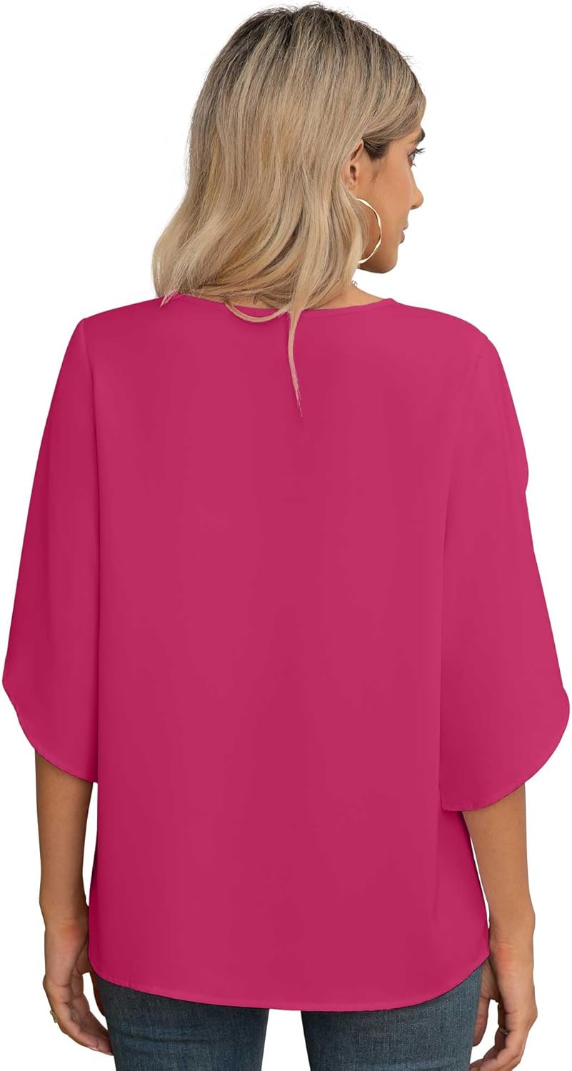 Jouica Women Blouses Casual Chiffon Tops Summer 3/4 Ruffled Sleeve Blouse for Women - Image 5