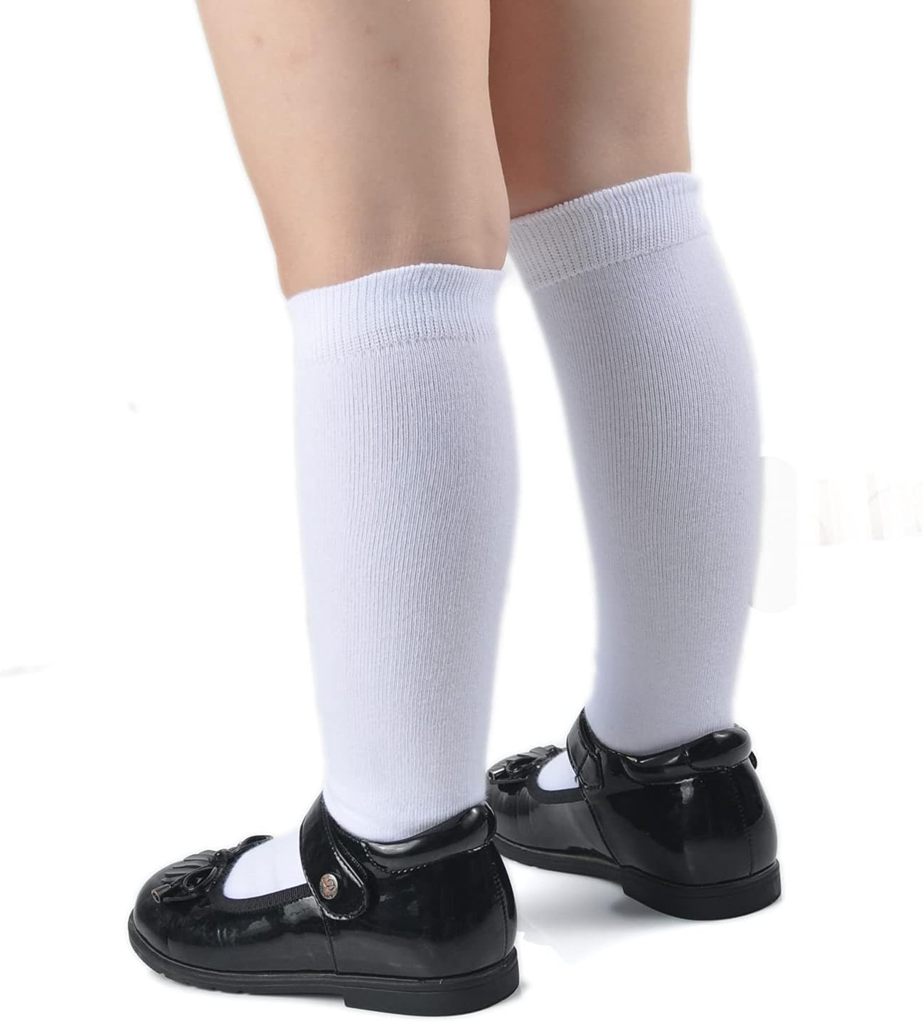 EPEIUS Girls Knee High Socks, Seamless Toe Cotton School Uniform Socks for Kids Age 3-14, Plain Cable Ribbed Multi-Pack