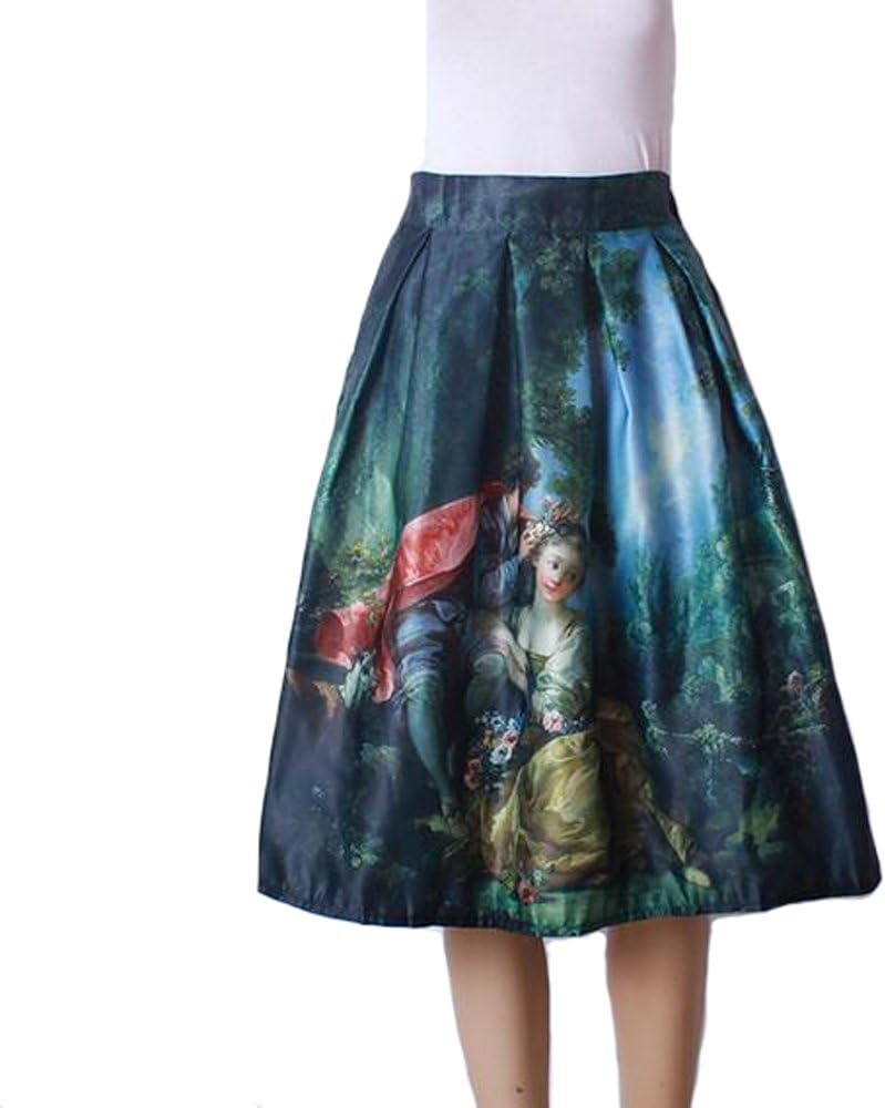 Women's Vintage Audrey Hepburn Style Pleated Swing Skirts (One Size Fits Most, 2058 Green)
