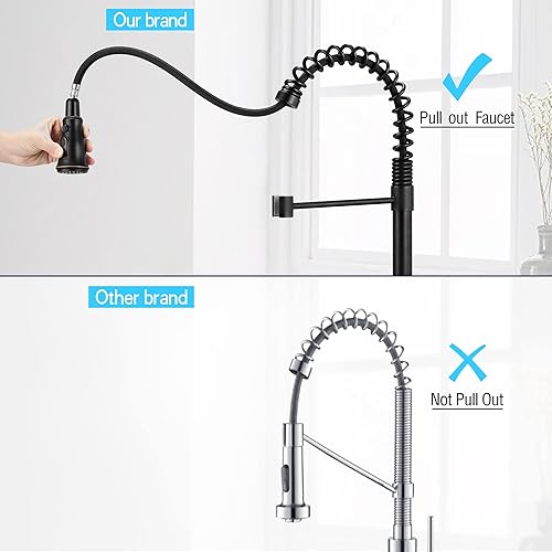 Miniatura 6 de SOKA - Grifo de fregadero de cocina de una sola manija, con rociador que se jala hacia abajo con 3 modos de funcionamiento flujo, espray y pausa.