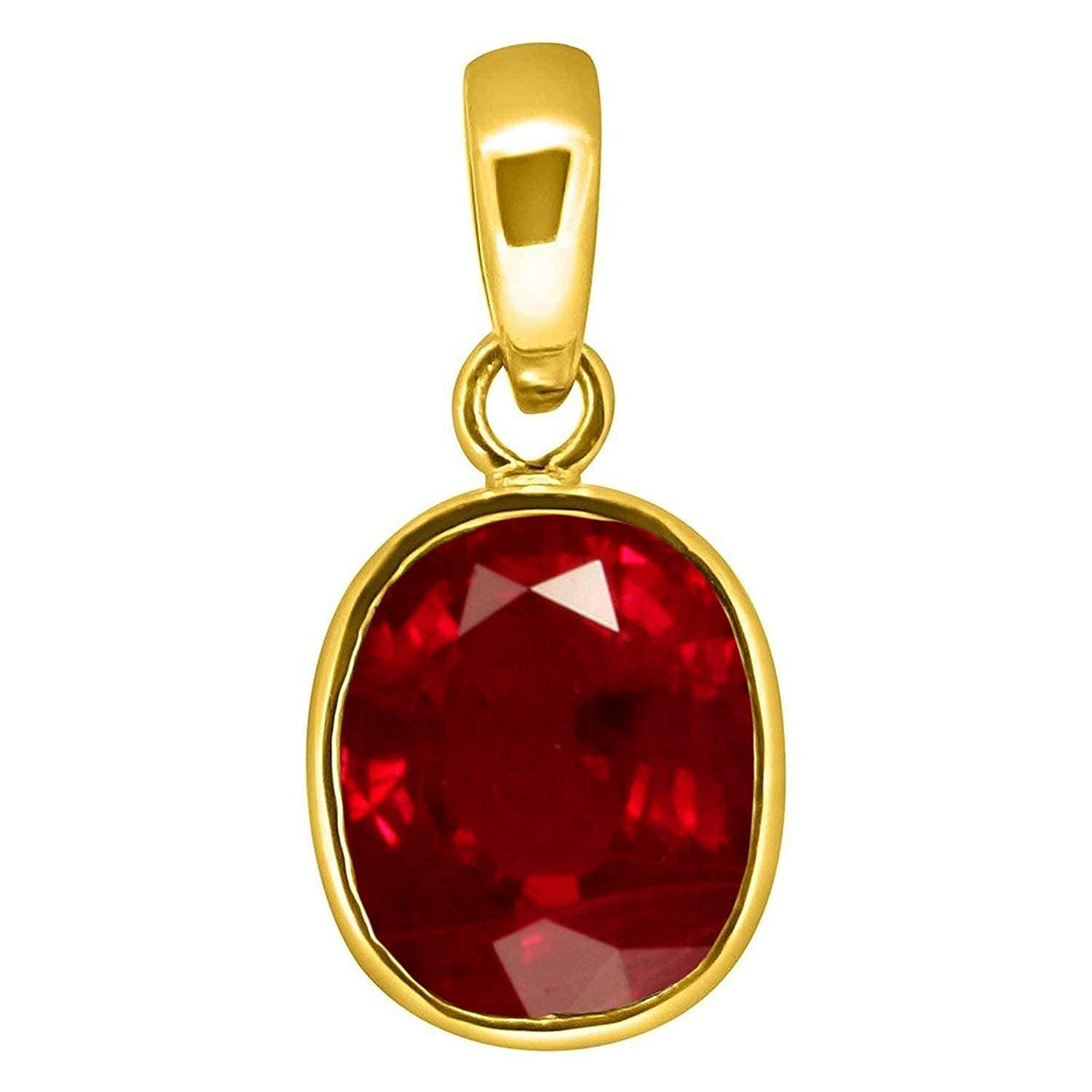 Mohit GemsRed Ruby Manik Stone Pendant/Locket For Women And Girl, 13 Carat Natural Diamond Original Certified Gemstone Silver Plated Pendant for Men and Women By MOHITGEMS
