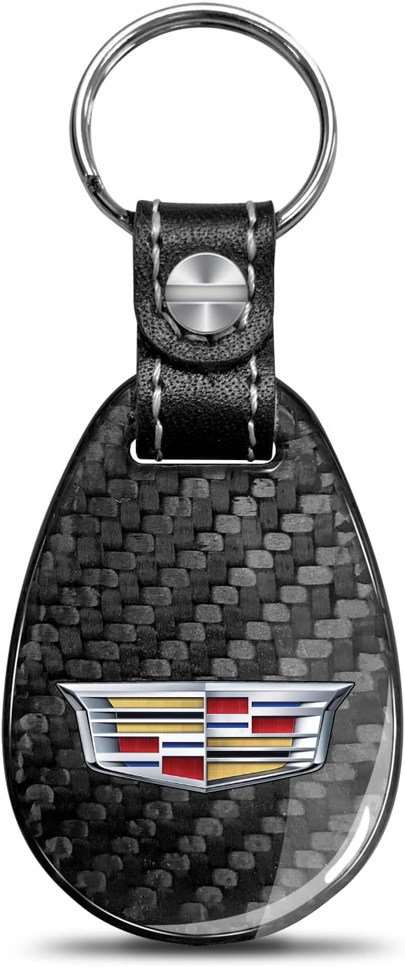 iPick Image for Cadillac Crest Logo Black Real Carbon Fiber Large Tear-Drop Key Chain - Official Licensed