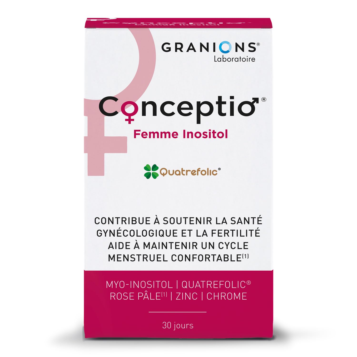 Conceptio Femme INOSITOL - MYO Inositol - Femmes Atteintes SOPK - Fertilité Femme - Acide Folique Grossesse - Vitamine D, B12, B6 Chrome, Iode - 120 Comprimés, 30 Capsules- 1 Mois- GRANIONS
