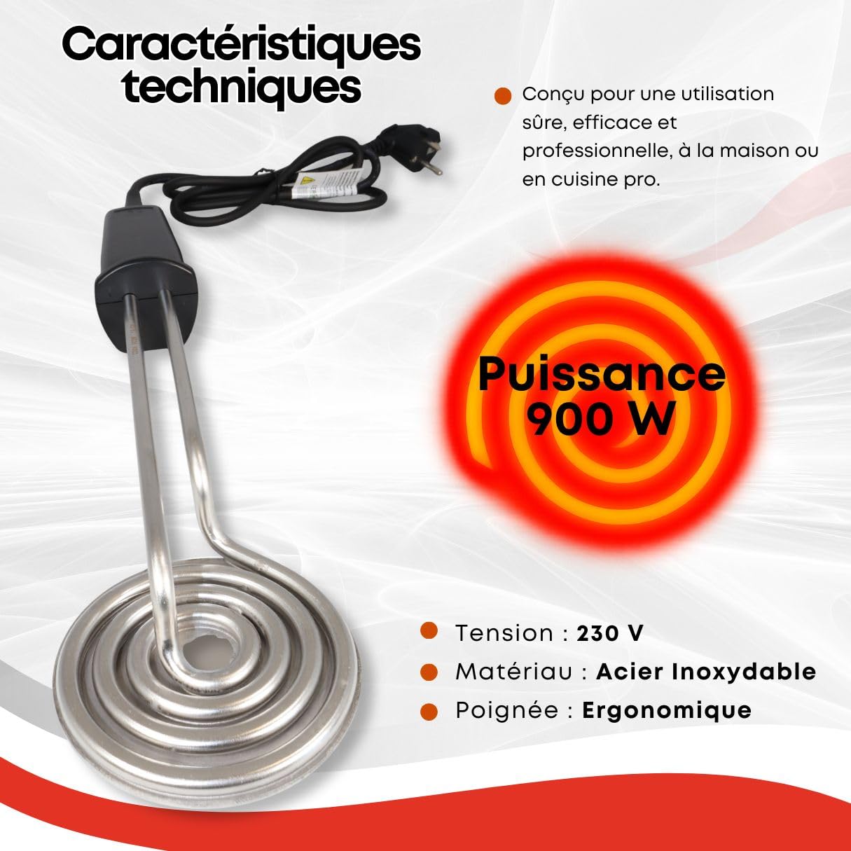 GOLDMAN SERVICE Brûleur à sucre électrique rond | 900 W en acier inoxydable | Pelle pour crème catalane et desserts | Pâtisserie professionnelle sans flamme