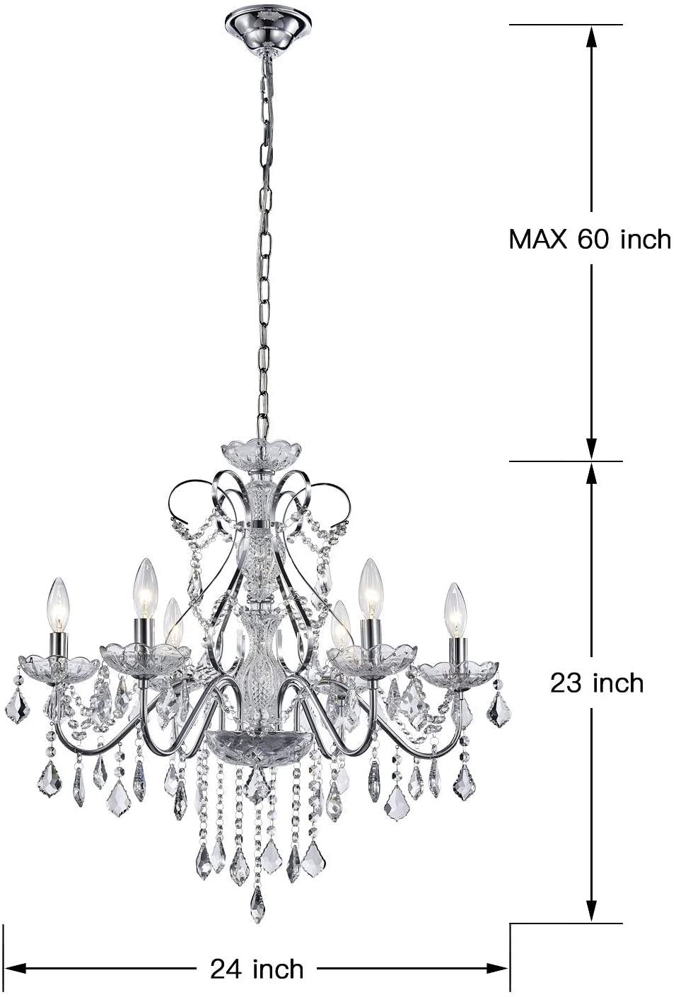 Saint Mossi 6 Licht Kristall Kronleuchter Moderne Leuchte des Kronleuchters,Kristallhängendes Licht Regentropfen Kronleuchter für den Speisesaal,Schlafzimmer,Wohnzimmer,H58cm x D60cm, verchromt