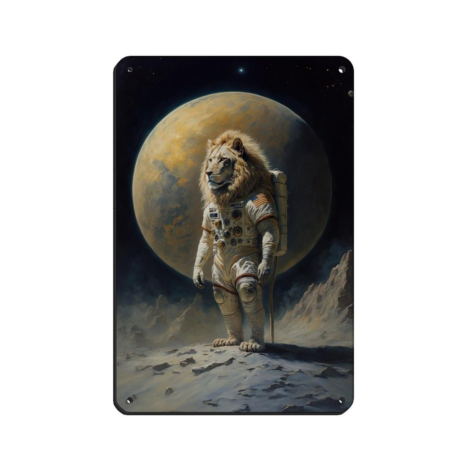 Lion in A Spacesuit, Tin Sign Vintage Metal Pub Club Cafe Bar Home Wall Art Decoration Poster Retro 8x12inch(20x30cm)