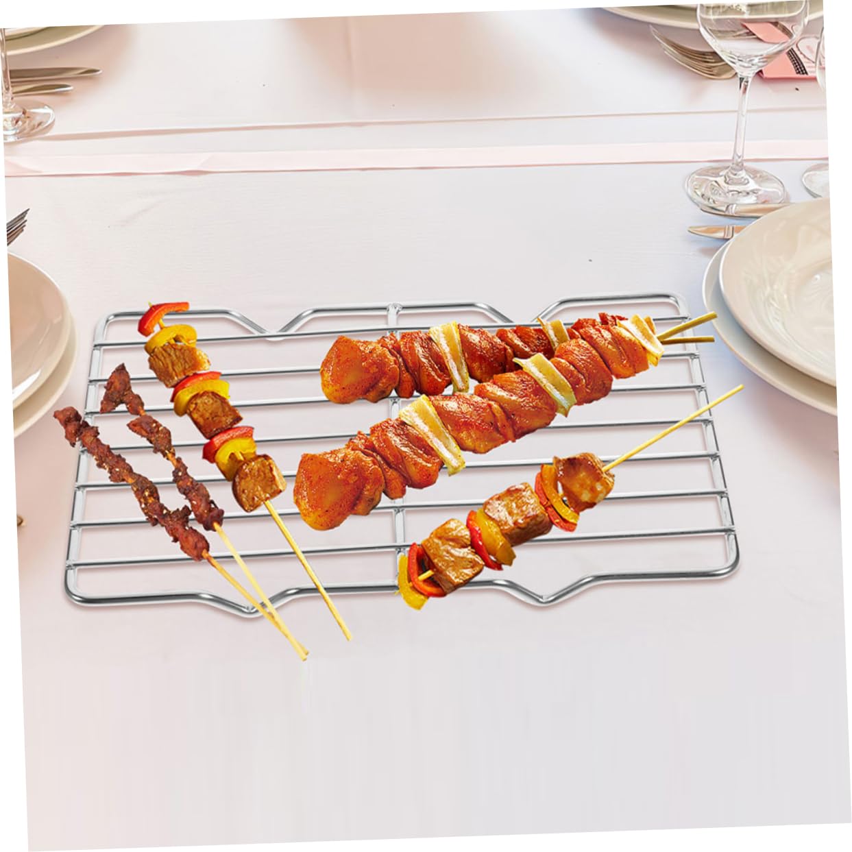 Healifty Griglia per Barbecue in Acciaio Inossidabile Argento Supporto Anti-Caduta Cibo per Picnic e Campeggio Multifunzione
