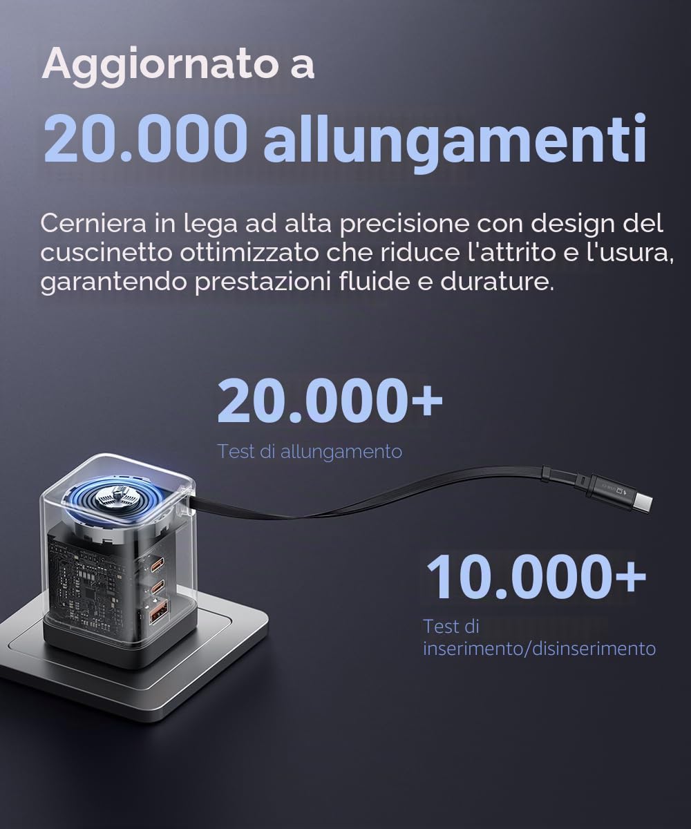 Mcdodo 100W Caricatore USB C con Cavo Retrattile, Alimentatore GaN 4-Porte Caricatore Veloce con Cavo Retrattile da 70cm per MacBook Pro/Air, iPhone 17/16/15/14, Galaxy S25/S24, iPad Pro, Steam Deck
