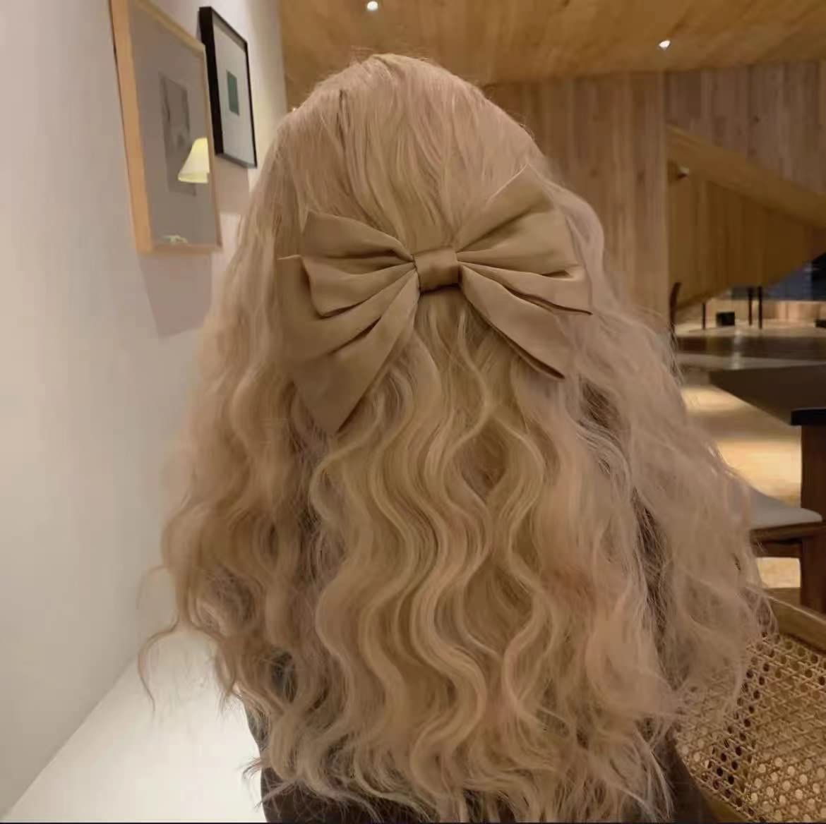 Large Hair Bow Clips for Women Girls Silky Satin Hair Barrettes with Long Ribbon Tail White Hair Bows Slides Wedding Hair Accessories for Women Girls: Short Tail - Khaki