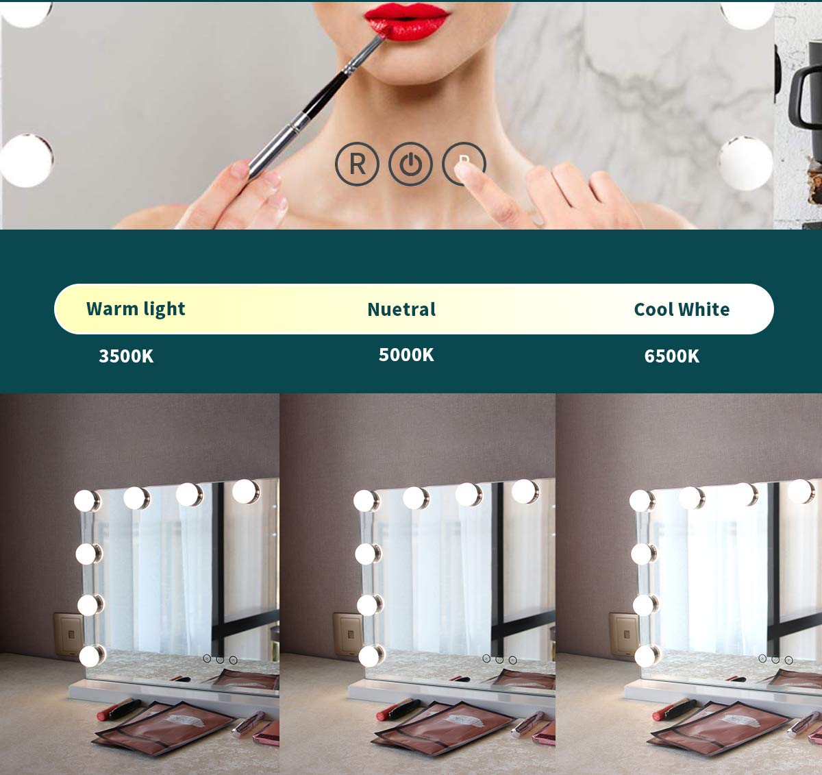 Flash Deals - 70% OFF EROMMY Vanity Makeup Mirror, 12 x 3W Dimmable Holleywood Lighted USB Port Touch Control with 10X Magnifying Mirror, 3 Color Lighting Modes Large Tabletop Mirror Exclusive Special EROMMY Vanity Makeup Mirror, 12 x 3W Dimmable Holleywood Lighted USB Port Touch Control with 10X Magnifying Mirror, 3 Color Lighting Modes Large Tabletop Mirror