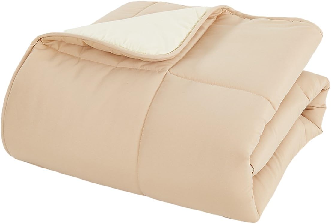 Revisable Down Alternative Comforter (Khaki / Pear Sorbet, King) - All Season Comforter - by Natural Comfort