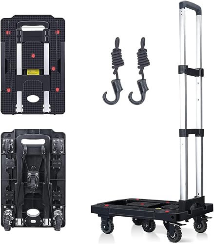 Camión de mano plegable, carrito de mano plegable de 330 libras, carrito plegable resistente, plataforma portátil, carrito de equipaje con 5 ruedas