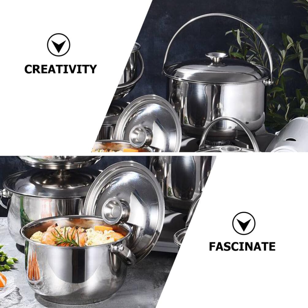 Marmite En Acier Inoxydable 6L Avec Couvercle - Compatible Induction, Fond épais - Pour Soupe, Ragoût, Mijotage