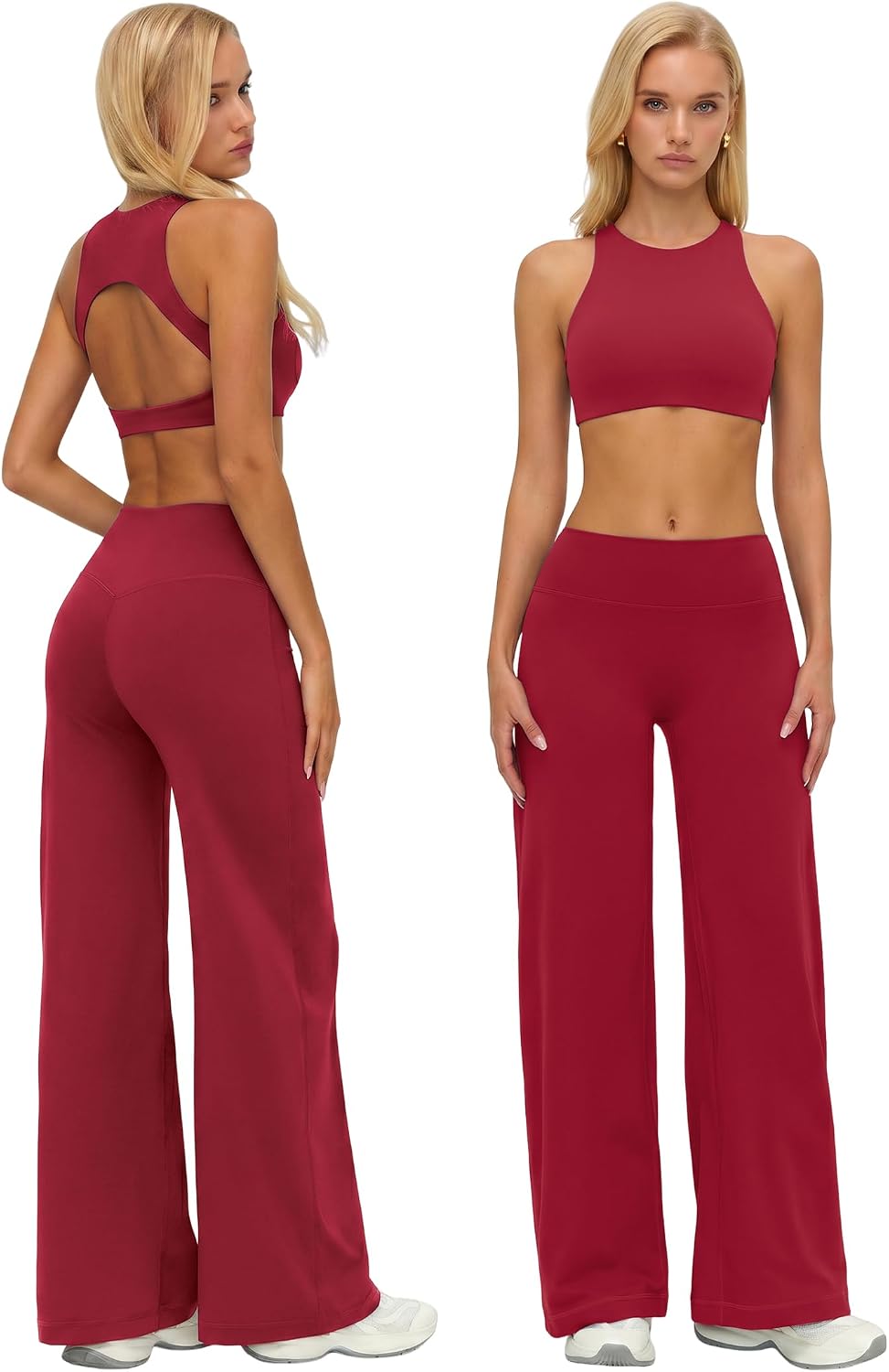 ABOCIW Womens 2 Piece Workout Sets High Neck Sports Bra High Waist Tummy Control Wide Leg Leggings Yoga Pilates Outfits