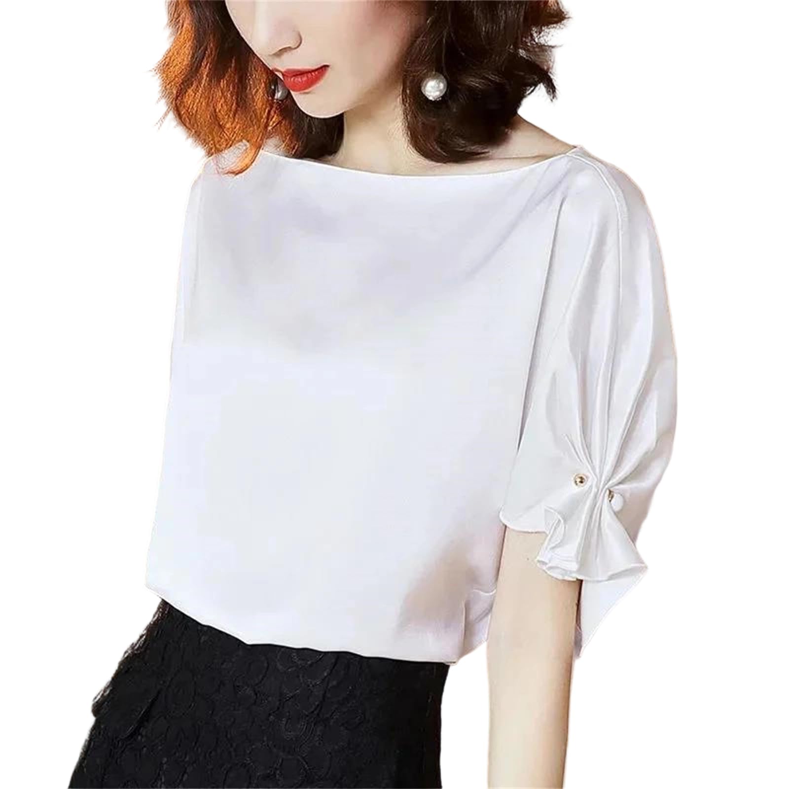 Yeuyyben Camicetta estiva da donna, elegante, con scollo a V, a maniche corte, alla moda, coreana, leggera, casual