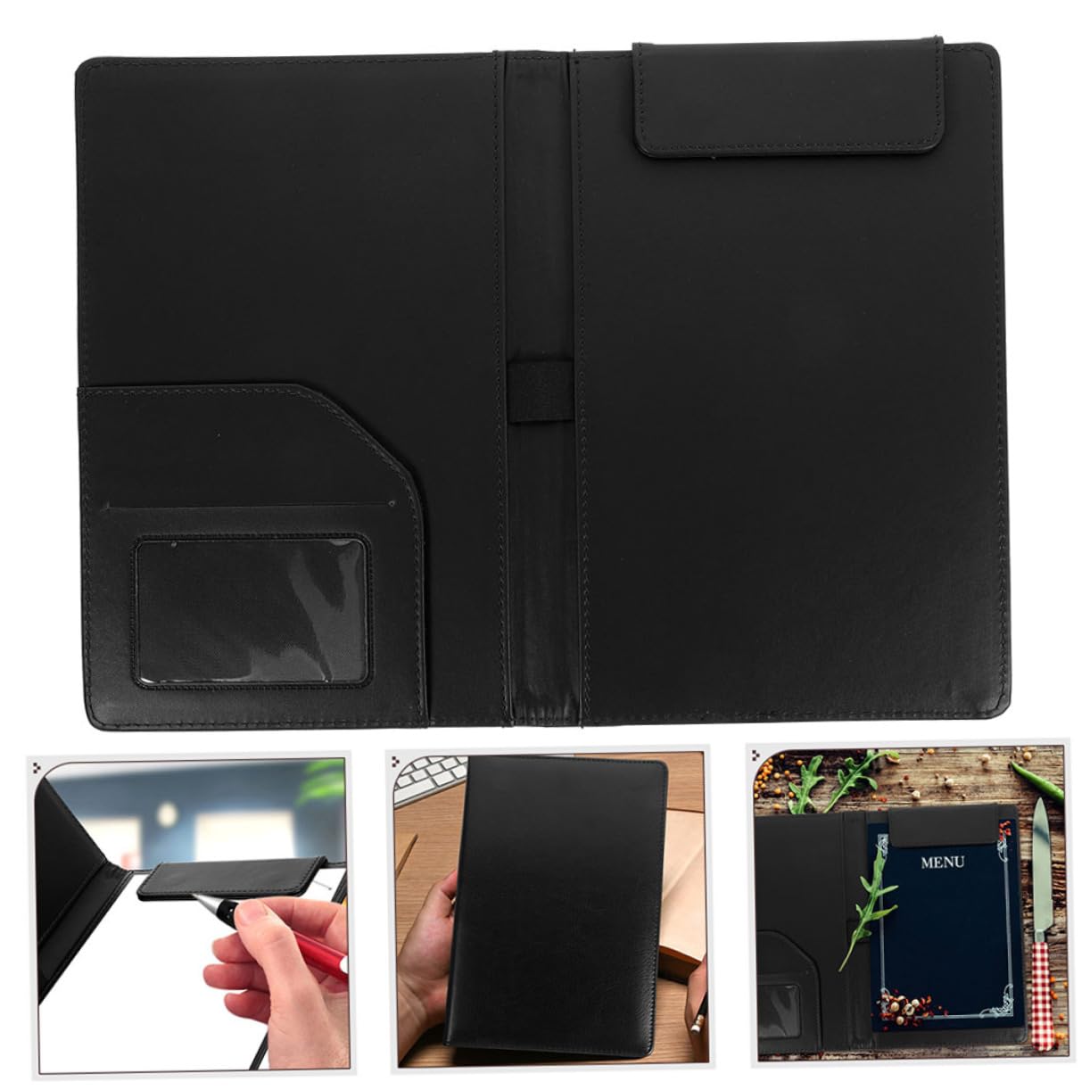 Magnetische Klemmbretter mit Clips Schwarz aus Pu A5 2 Stück | Wiederverwendbar, für Rechnungen und Menüs, Tragbar, Bürobedarf, Passende Halterung
