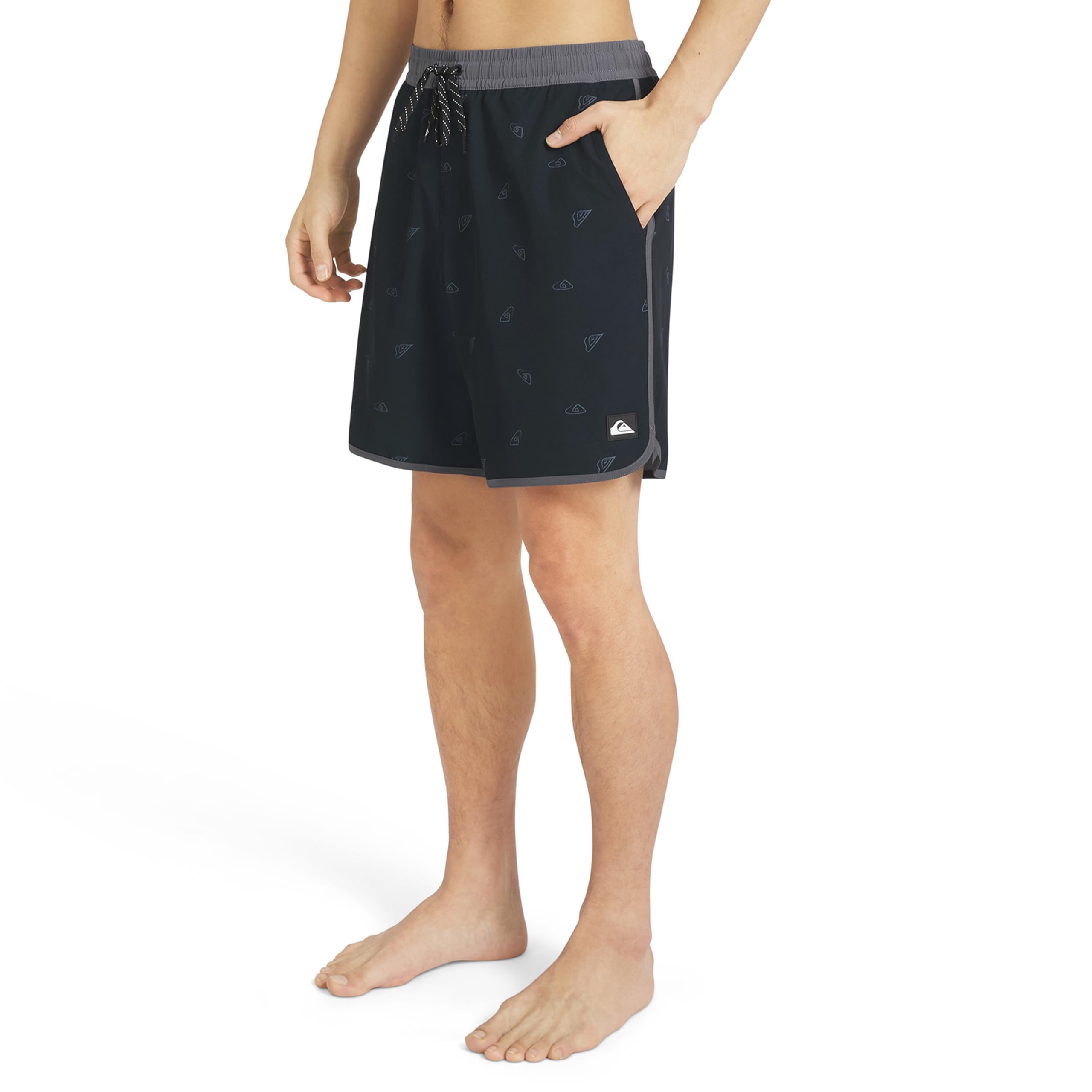 Photo 1 of Quiksilver Men's Swimwear Regular Fit Stretchable Comfort Liner Swim Trunks, Graphic Design - Anthracite, Small