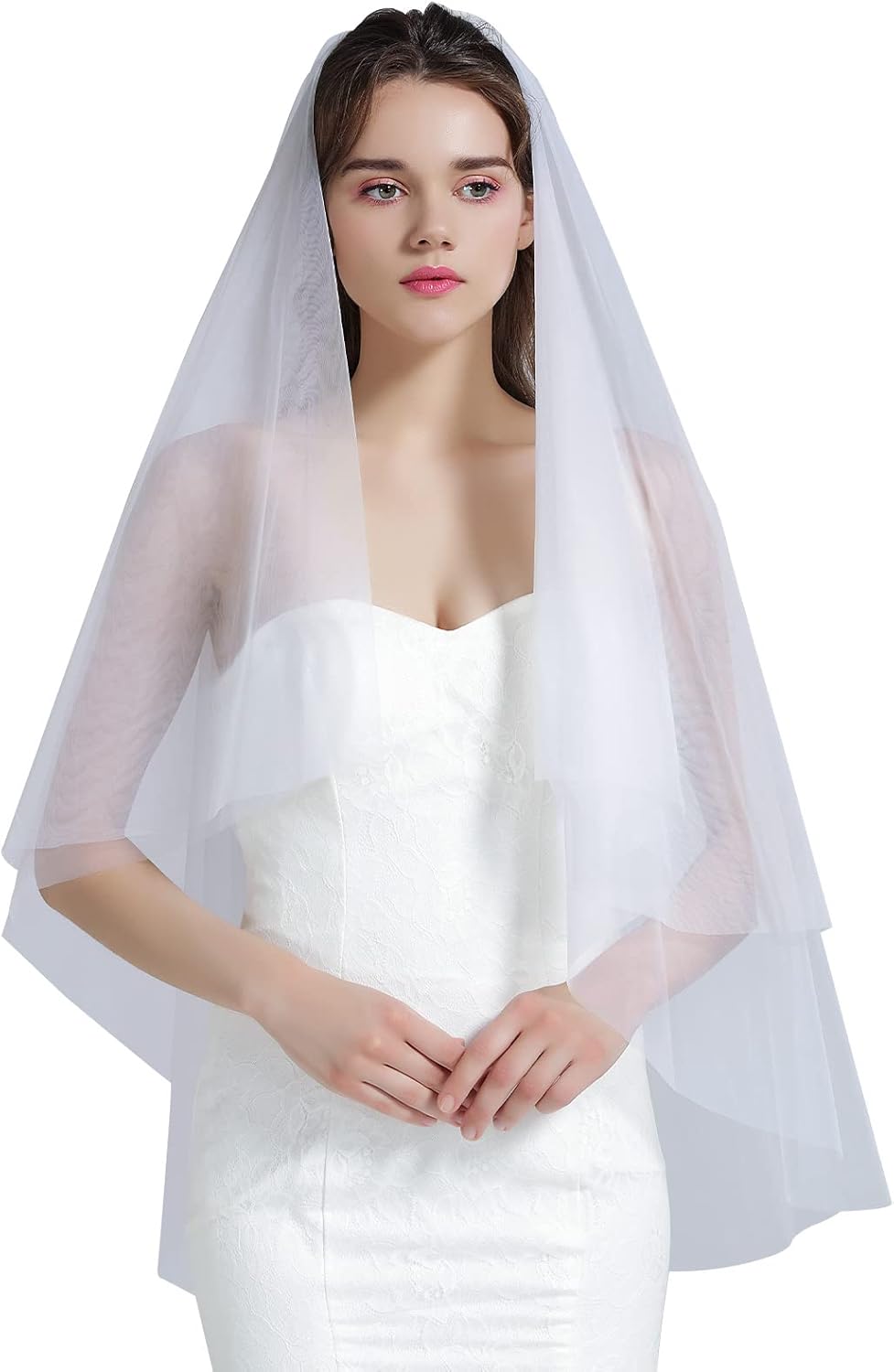 BEAAUTELICATE Wedding Bridal Veil with Comb 2 Tier Cut Edge With Comb Elbow Fingertip Length - Image 2