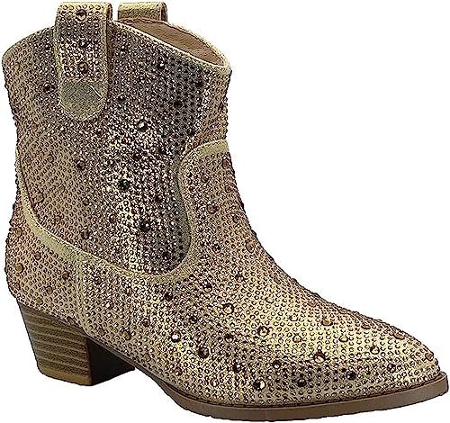Forever Girls Rhinestone Cowboy Boots Kids Low Heel Dress Booties4
