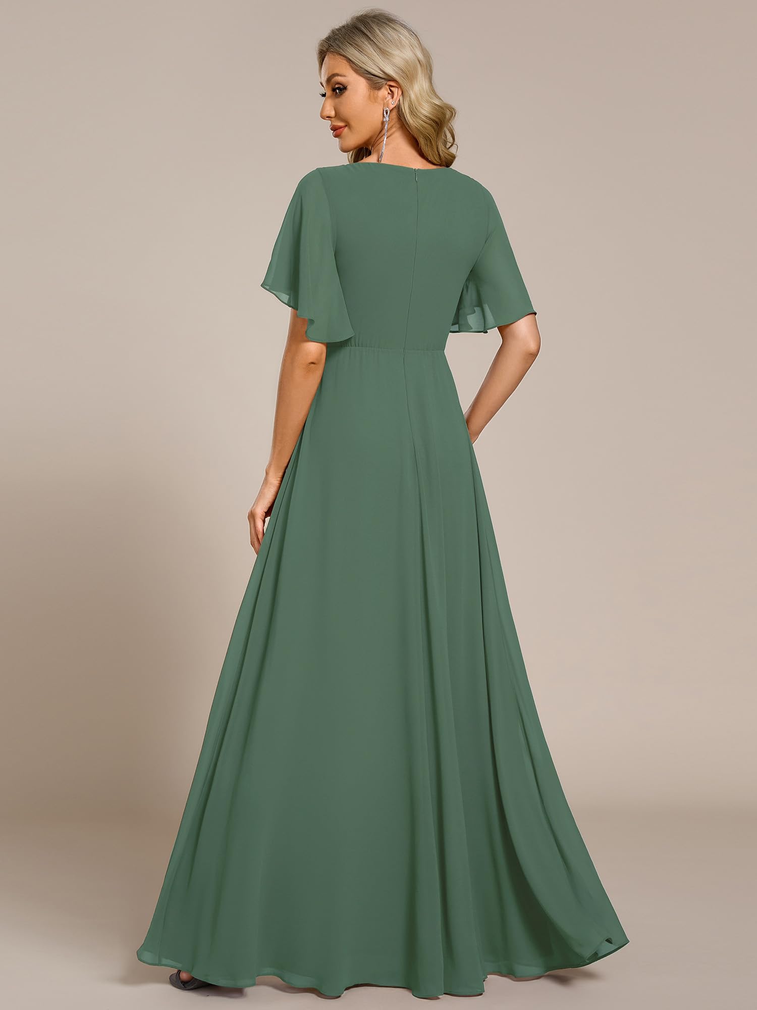 Ever-Pretty Robe de T Moin de Mariage Longue Appliqu Col V Manches Courtes Chic EE01960