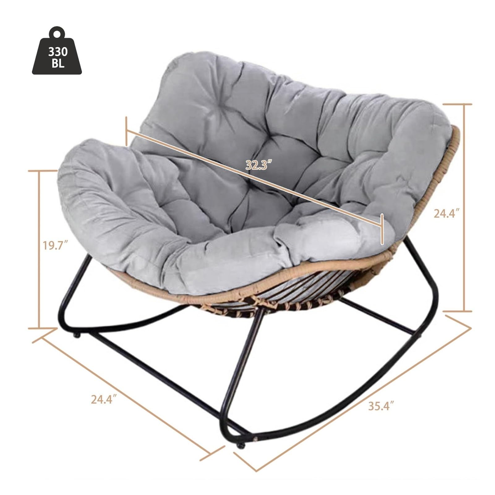 Mecedora for Patio al Aire Libre, Silla Papasan con cojín y Estructura, sofá Mecedora Interior, Dormitorio/Sala de Estar/Porche/jardín/balcón
