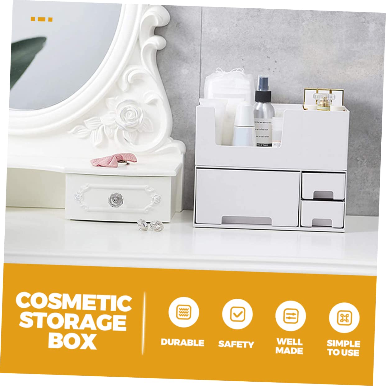 Organisateur de Cosmétiques en Plastique Blanc à Double Couche pour Bureau