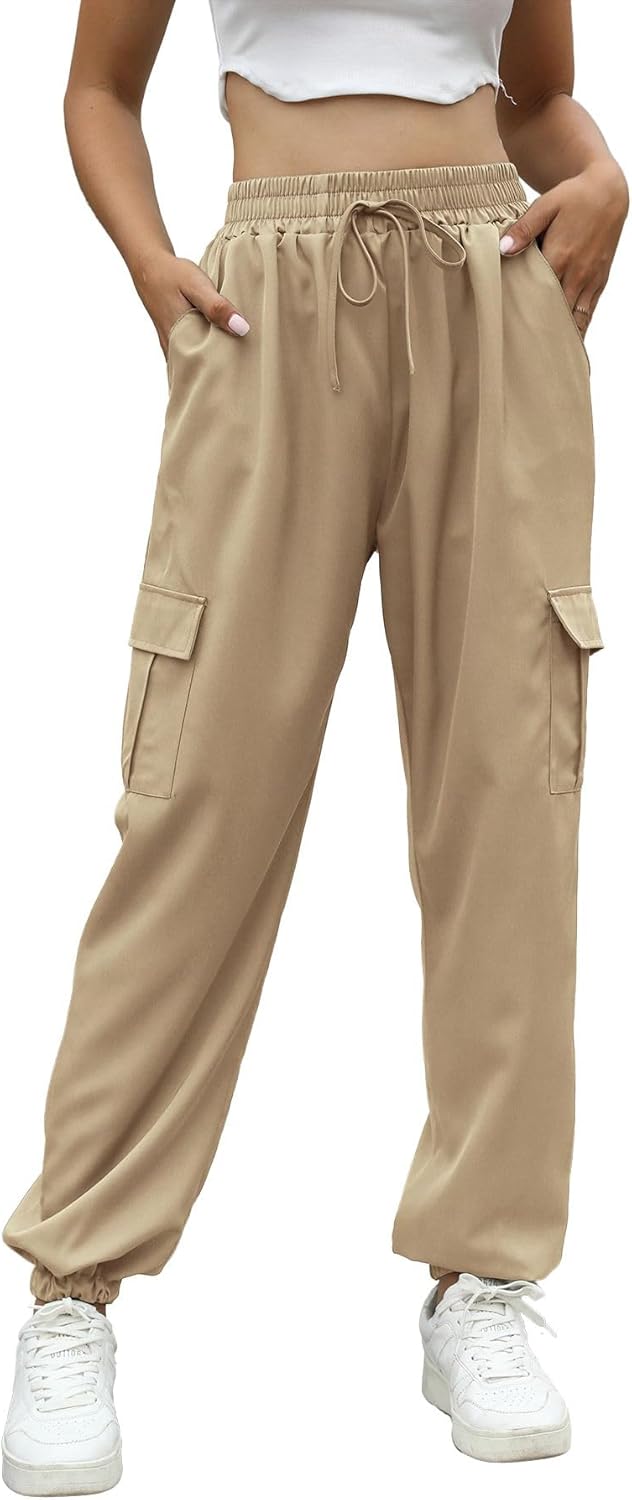 loveimgs Women's Elastic High Waist Drawstring Cargo Jogger Pants Casual Hiking Sweatpants with Pockets