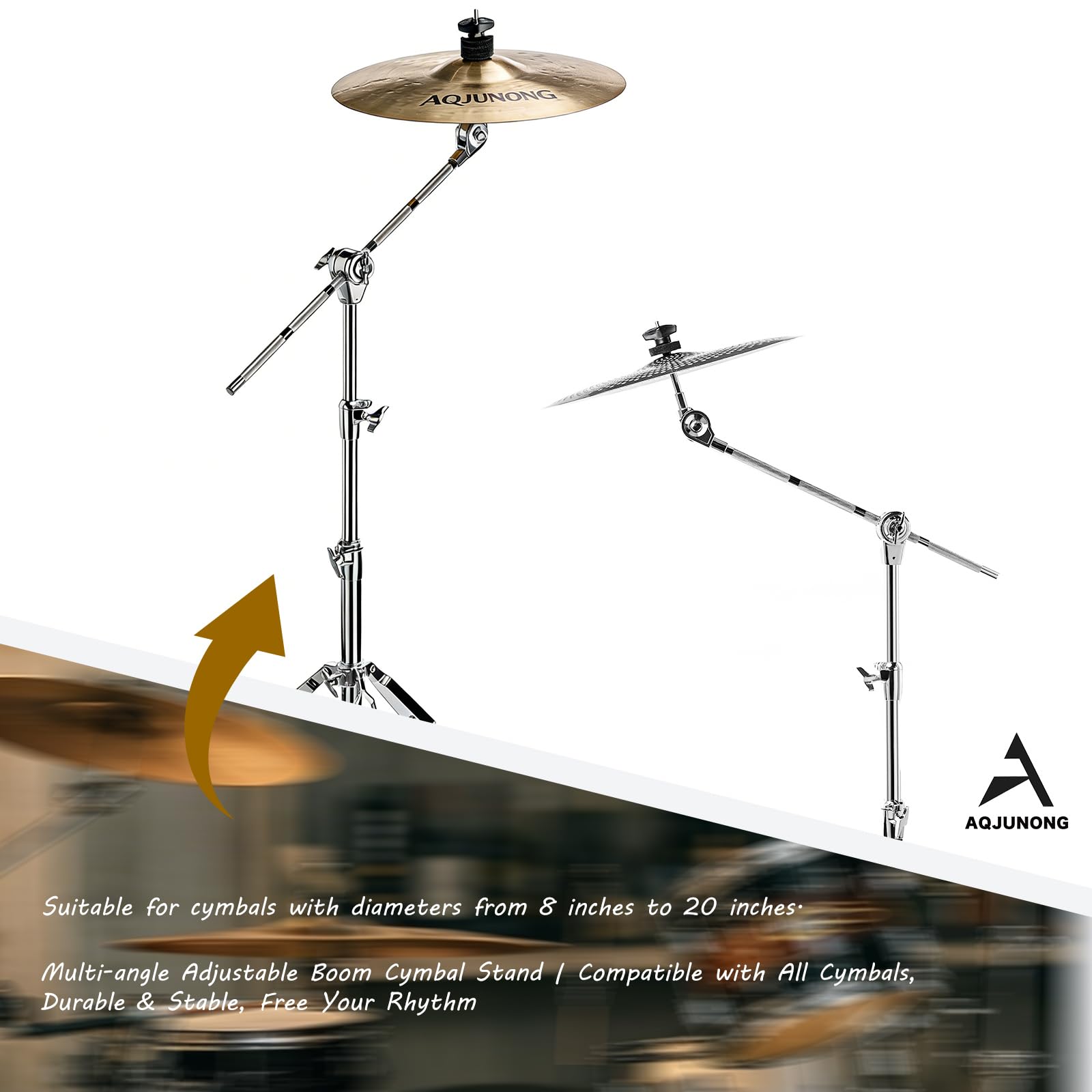 Beckenständer, Doppelstrebiger Galgen-Beckenständer zur Montage von Crash-, Ride- und Splash-Becken, verstellbare Höhe 74,9 cm bis 149,9 cm (AQ-SCS-X03)