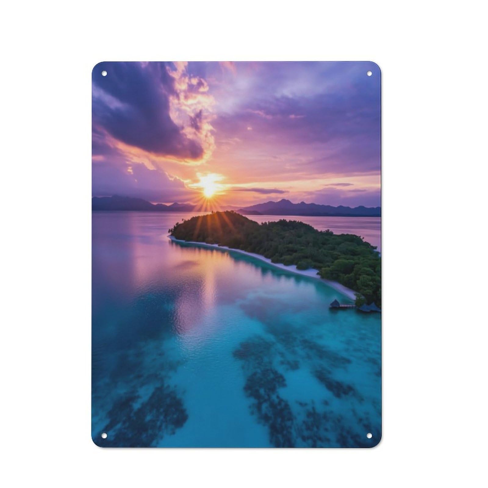 Junmoney Tropical Sunset Island Vintage Tin Sign 40X30cm With For Garage Wall, Suited To People Furnishing A Garage