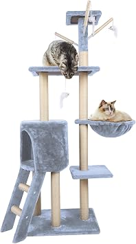 Cat Tree,54.3 inch Tall Cat Tower with Condo and Hammock,Activity Center Large Tree for Indoor Cats,Funny Multi-Level Cat Tower for Cat,Light Grey