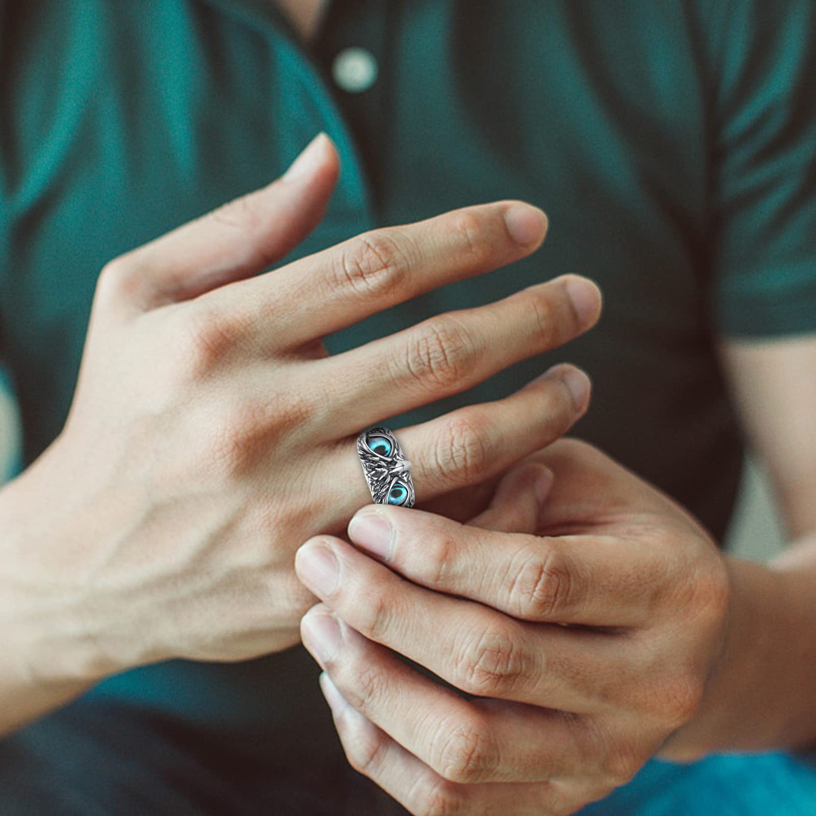 Anillo de ojo de demonio, anillo abierto retro, ajustable, gótico, personalizado, para hombre, joyería vintage de la suerte, chapado, Plástico. 2