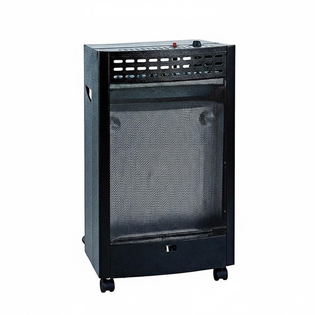 Gazcamp Blueflame Mobile Gasheizung, 4,2 kW, mit ODS Sauerstoffmangelsicherung, Piezozündung, für Propan/Butan/LPG, 2 Heizstufen, 430 x 460 x 743 mm, Schwarz, mit Rollen
