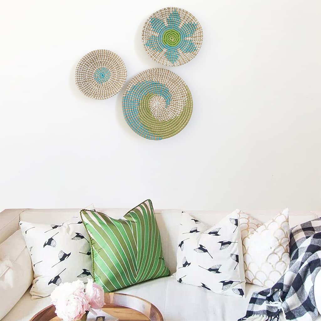 Kelisdi Decorazione da appendere alla parete piastre rotonde intrecciate 3 pezzi per ornamento creativo per la casa camera da letto soggiorno ufficio backg decorazione