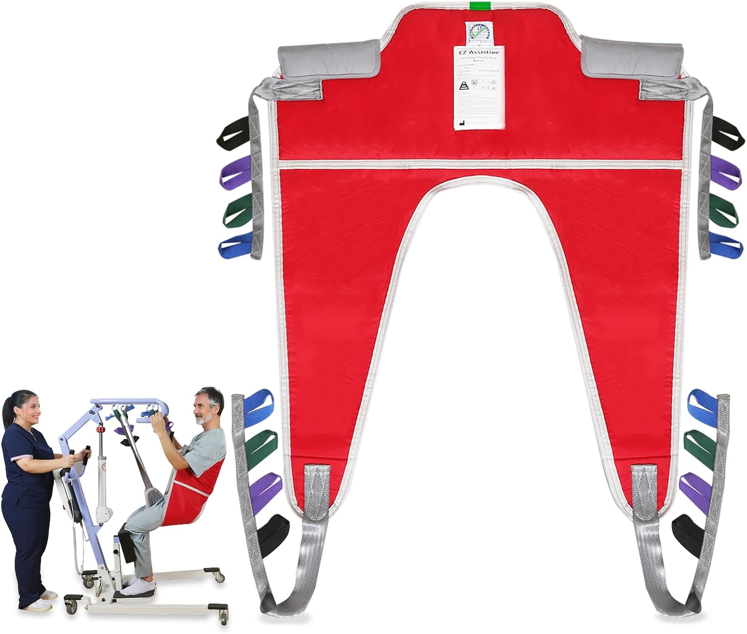Sit to Stand Lift Sling – Padded Standing Assist with Back & Underarm Support, Divided-Leg Transfer Sling for Patient Mobility, Compatible with Most Stand Aids & Lift Equipment (Red, Large)