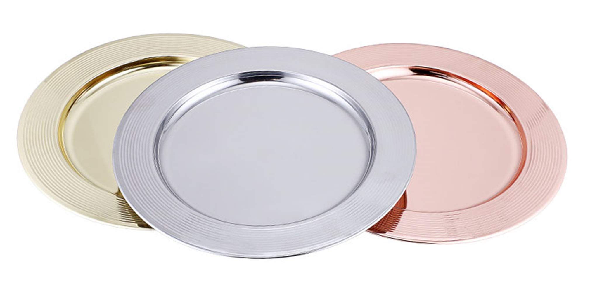 Insun Juego de 6 Bajo Platos Redondas Bandejas de presentación para Pasteles o Buffet frío Oro 33cm Diámetro