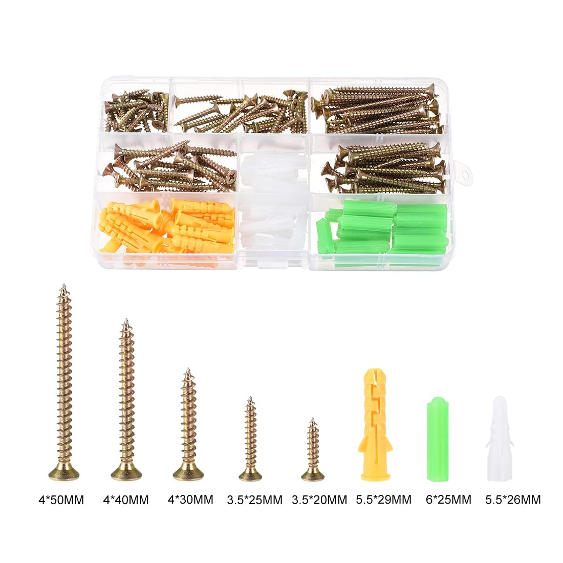 Pernos de tornillo de expansión, tornillos autorroscantes, ganchos for pernos de anclaje, anclajes de pared de plástico for paneles de yeso, kit surtido de tornillos, pernos, tubo de expansión, amaril