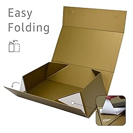 LIFELUM Empty Gift Boxes 1 Pack 13.85 x 8.35 x 4.45 inch Rectangle Collapsible Box with Magnetic Lid and Ribbon,Card,Shredded Paper Filler
