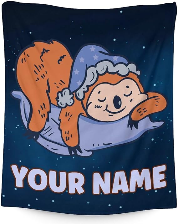 Mercuryelf Custom Sloth Throw Blanket - Soft, Fuzzy & Warm - 40x50 Inches Flannel Blankets for Travel, Office - Dark Blue Cute Throws Gift for Girls, Boys