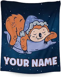 Mercuryelf Custom Sloth Throw Blanket - Soft, Fuzzy & Warm - 40x50 Inches Flannel Blankets for Travel, Office - Dark Blue Cute Throws Gift for Girls, Boys