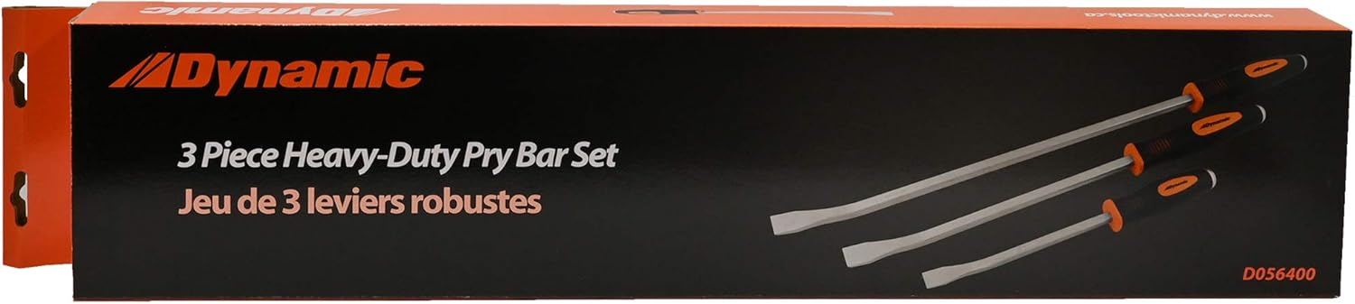 3 Piece Pry Bar Set, Heavy Duty Construction, Built-In Striking Cap, Angled Tips for Extra Leverage