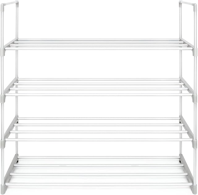 EHC Grey 4 Tier Large Capacity Metal Shoe Organizer for Living Room, Entryway, Hallway and Cloakroom - Holds upto 20 Pairs of Shoes