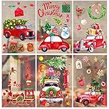 Nezyo 9 Sheets Christmas Window Clings - Reusable Double Sided Static Stickers for Glass - Santa Claus, Reindeer, Snowflakes Decals for Door, Home Decor