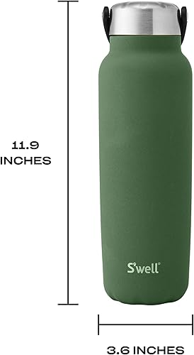 Miniatura 4 de S'well Explorer de acero inoxidable reciclado con tapa y asa aisladas, 40 onzas, jaspe verde, recipientes aislados al vacío de triple capa que