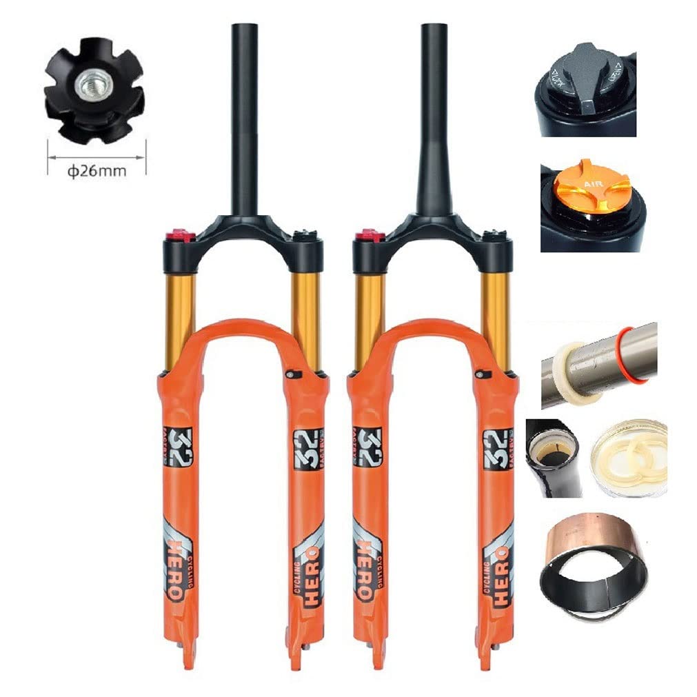 Widelec MTB 26/27,5/29 widelce do roweru górskiego Podróż 120 mm Powietrze 1-1/8'' Prosta/Stożkowa rura Ręczna blokada Rowerowy przedni hamulec tarczowy 9 mm QR (kolor: pomarańczowy prosty