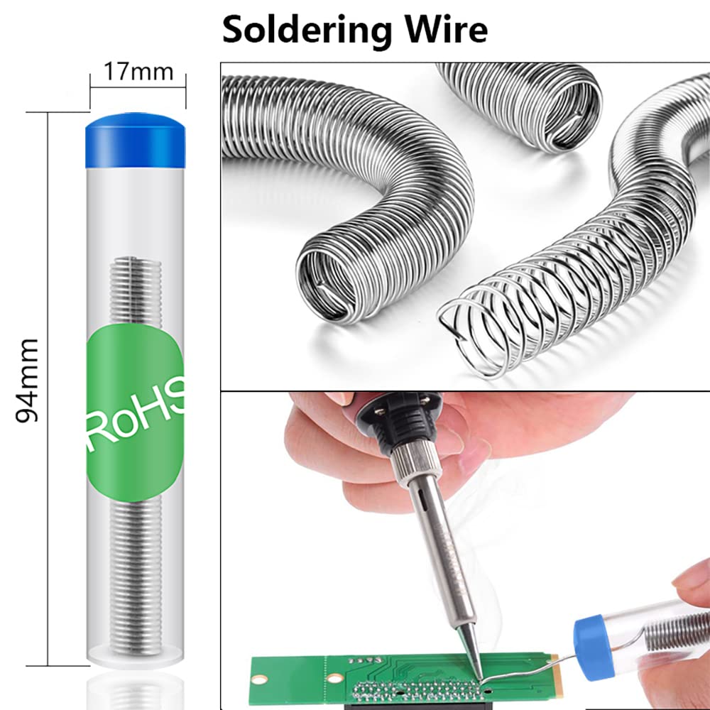 HANDSKIT Fer à Souder Précision 90W, Température Réglable de 180 à 480℃, Fer à Souder LED Électronique, 5 Pointes de Soudure, Support et Fil de Soudure pour DIY, Fer à Souder Étain et Électrique